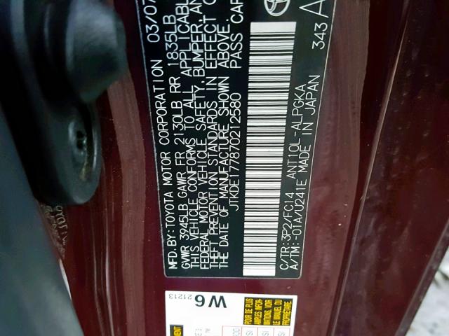 JTKDE177870212580 - 2007 TOYOTA SCION TC Bənövşəyi foto 10