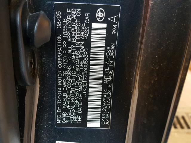 JTKDE177360085395 - 2006 TOYOTA SCION TC შავი ფოტო 10