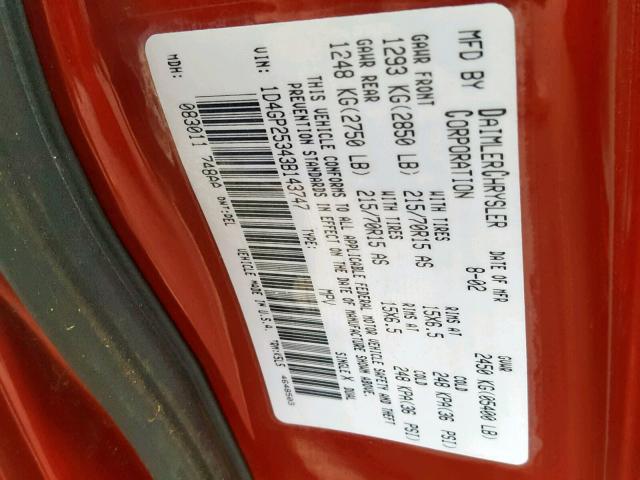 1D4GP25343B143747 - 2003 DODGE CARAVAN SE RED photo 10