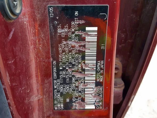 JTLKT324564059634 - 2006 TOYOTA SCION XB Қызыл фото 10