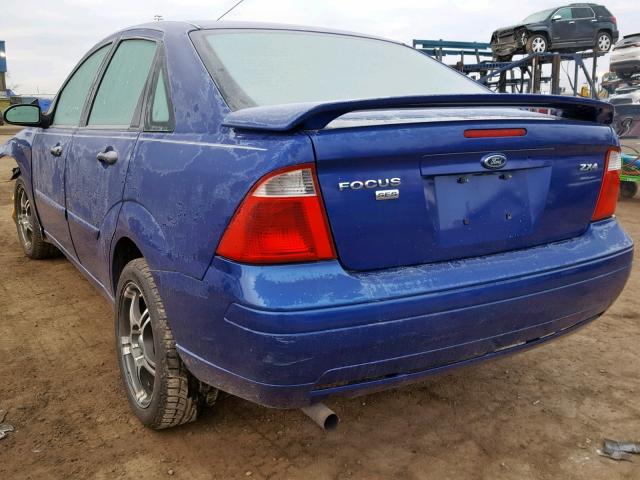 1FAHP34N26W133621 - 2006 FORD FOCUS ZX4 BLUE photo 3