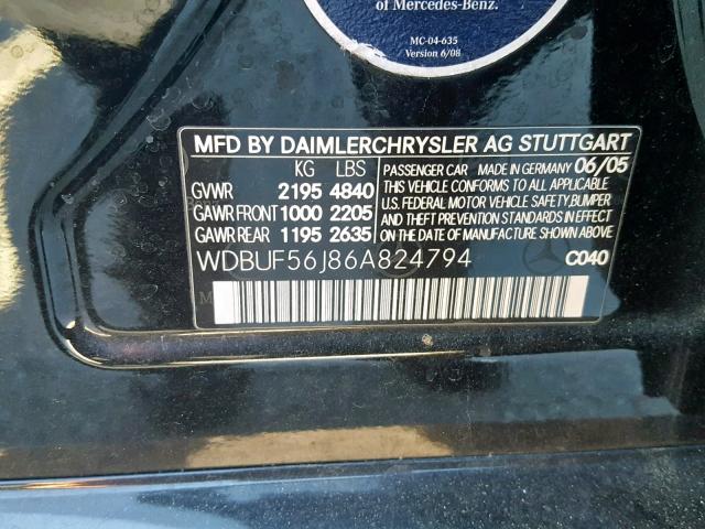 WDBUF56J86A824794 - 2006 MERCEDES-BENZ E 350 BLACK photo 10