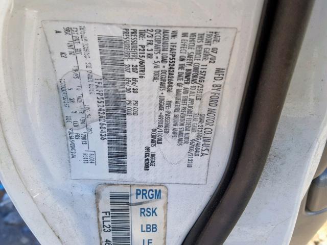 1FAFP55242A268436 - 2002 FORD TAURUS SES WHITE photo 10