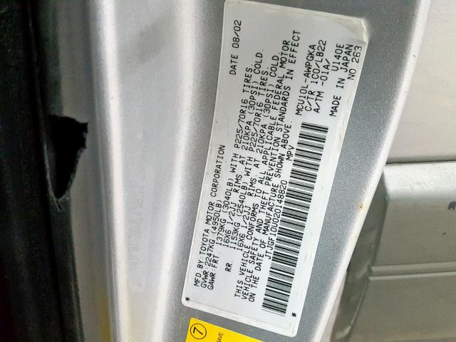 JTJGF10U020148820 - 2002 LEXUS RX 300 SILVER photo 10