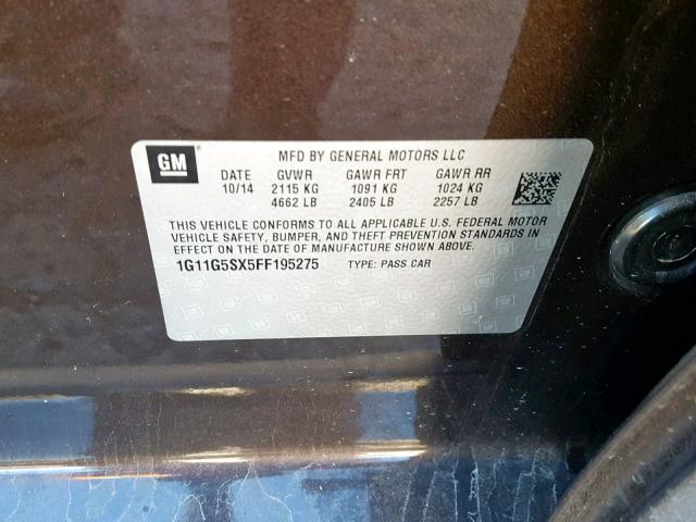 1G11G5SX5FF195275 - 2015 CHEVROLET MALIBU LTZ ყავისფერი ფოტო 10