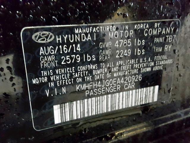 KMHFH4JG0EA420926 - 2014 HYUNDAI AZERA GLS BLACK photo 10