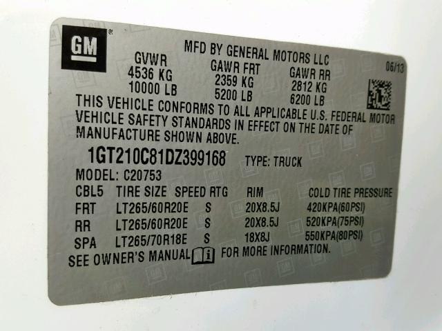 1GT210C81DZ399168 - 2013 GMC SIERRA C25 WHITE photo 10