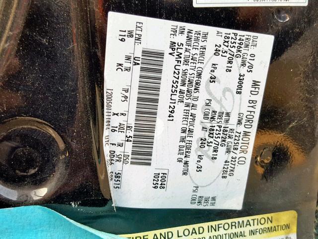 5LMFU27525LJ12941 - 2005 LINCOLN NAVIGATOR 黑色 照片 10