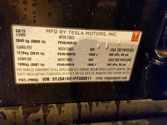 5YJSA1H21FF080811 - 2015 TESLA MODEL S 85 GRAY photo 10