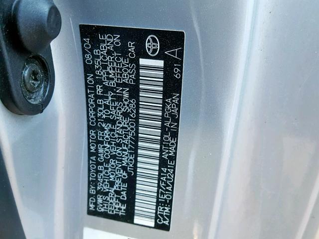 JTKDE177750016286 - 2005 TOYOTA SCION TC ვერცხლისფერი ფოტო 10