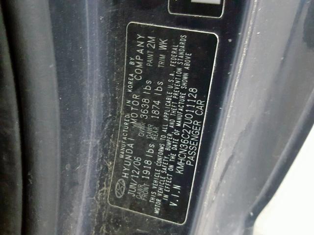 KMHCN36C27U011128 - 2007 HYUNDAI ACCENT SE BLUE photo 10