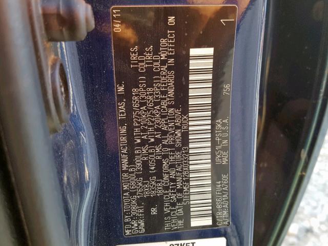 5TFEM5F12BX033213 - 2011 TOYOTA TUNDRA CRE BLUE photo 10