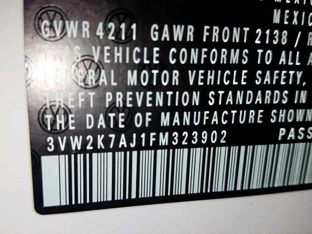 3VW2K7AJ1FM323902 - 2015 VOLKSWAGEN JETTA BASE 白色 照片 10