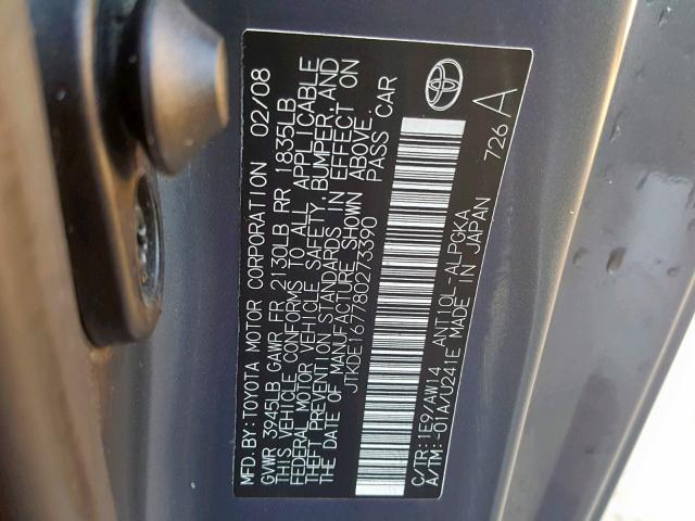 JTKDE167780273390 - 2008 TOYOTA SCION TC Boz foto 10