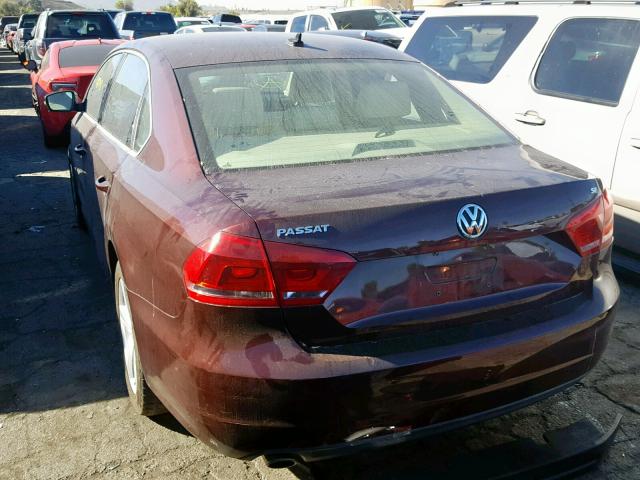 1VWBP7A31DC062515 - 2013 VOLKSWAGEN PASSAT SE MAROON photo 3