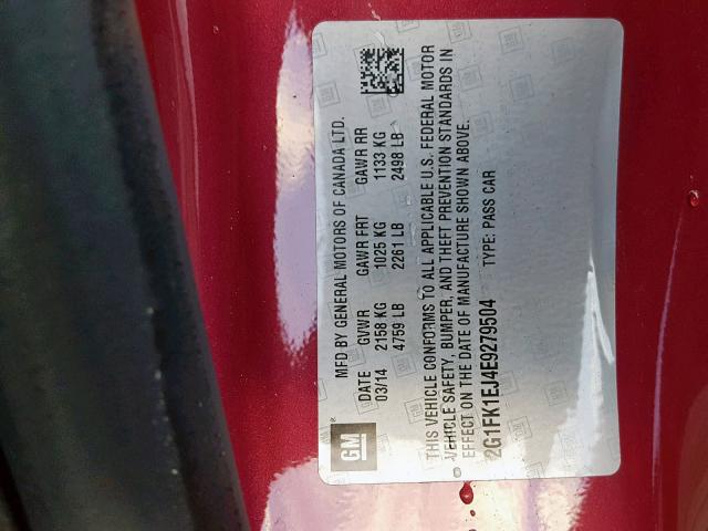 2G1FK1EJ4E9279504 - 2014 CHEVROLET CAMARO 2SS RED photo 10