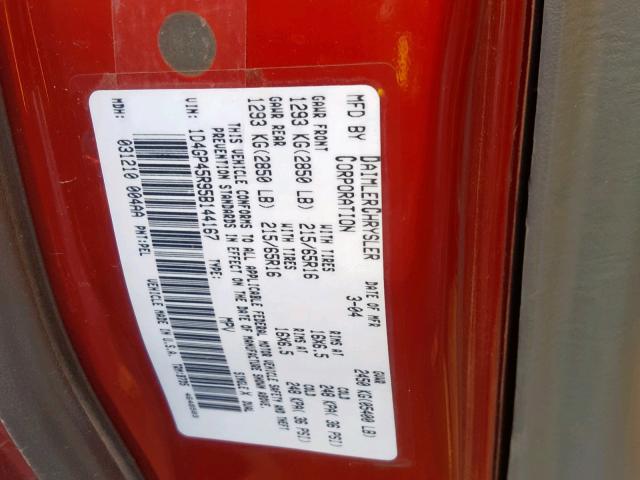 1D4GP45R95B144167 - 2005 DODGE CARAVAN SX RED photo 10