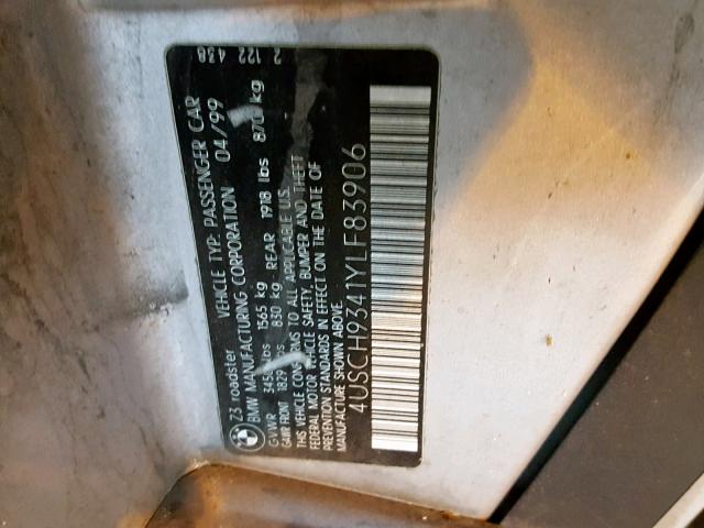 4USCH9341YLF83906 - 2000 BMW Z3 2.3 SILVER photo 10