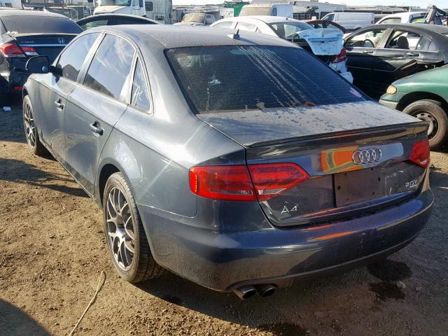 WAULF78K49A133715 - 2009 AUDI A4 2.0T QU GRAY photo 3