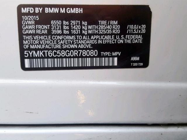 5YMKT6C58G0R78080 - 2016 BMW X5 M WHITE photo 10