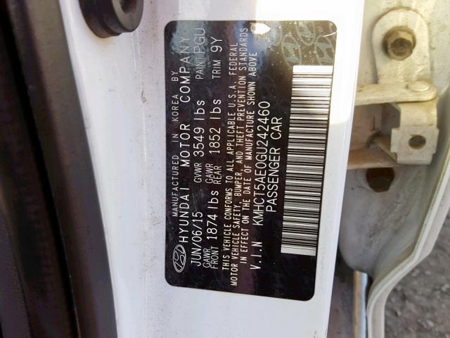 KMHCT5AE0GU242460 - 2016 HYUNDAI ACCENT SE WHITE photo 10