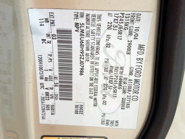 5LMEU68H95ZJ07986 - 2005 LINCOLN AVIATOR 棕色 照片 10