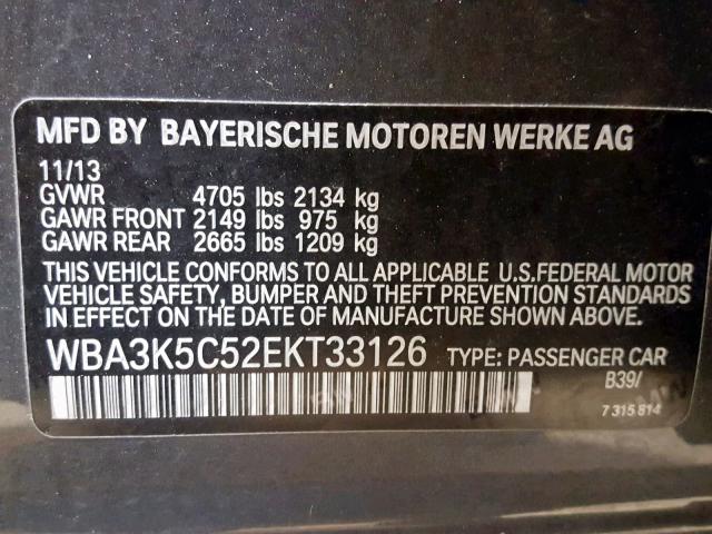 WBA3K5C52EKT33126 - 2014 BMW 328 D GRAY photo 10