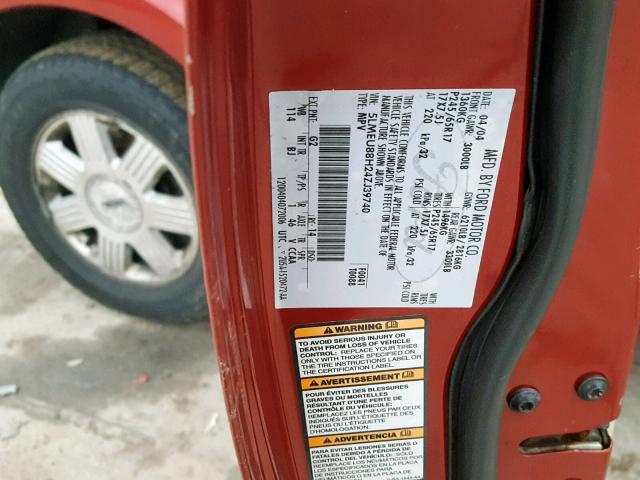 5LMEU88H24ZJ39740 - 2004 LINCOLN AVIATOR 红色 照片 10