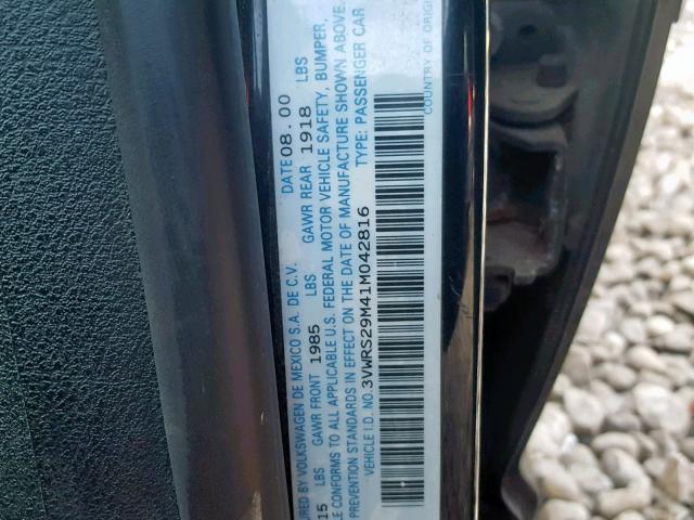 3VWRS29M41M042816 - 2001 VOLKSWAGEN JETTA GL BLACK photo 10