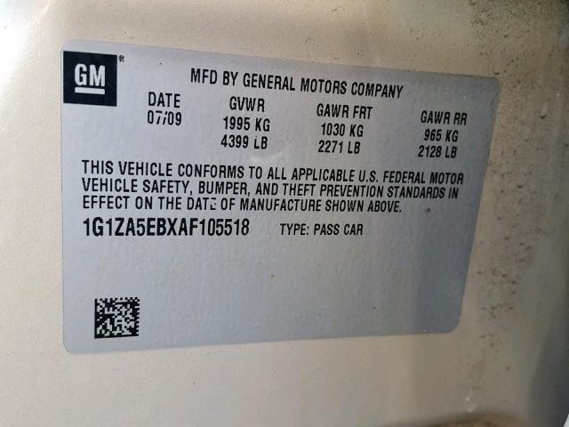 1G1ZA5EBXAF105518 - 2010 CHEVROLET MALIBU LS თაფლისფერი ფოტო 10