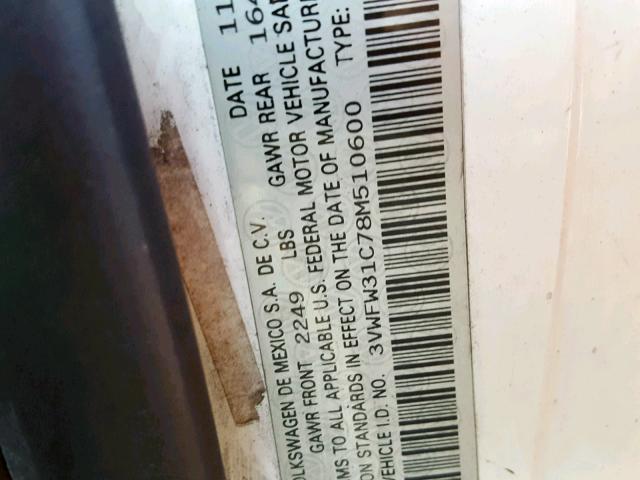 3VWFW31C78M510600 - 2008 VOLKSWAGEN NEW BEETLE Ağ foto 10