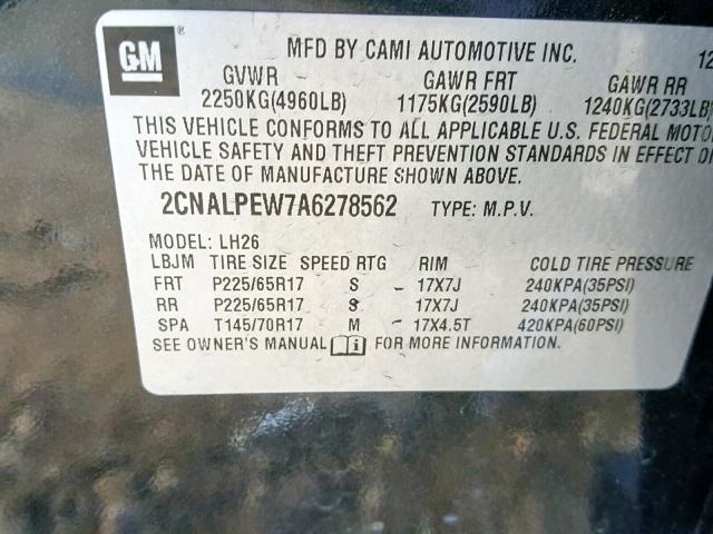 2CNALPEW7A6278562 - 2010 CHEVROLET EQUINOX LT BLACK photo 10