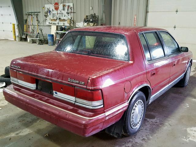 1P3XA5630MF575146 - 1991 PLYMOUTH ACCLAIM LE BURGUNDY photo 4