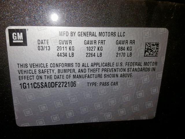 1G11C5SA0DF272106 - 2013 CHEVROLET MALIBU 1LT GRAY photo 10