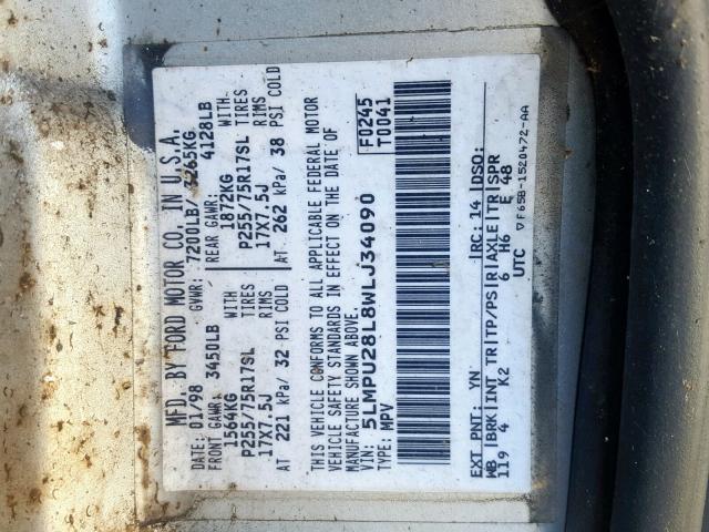 5LMPU28L8WLJ34090 - 1998 LINCOLN NAVIGATOR GRAY photo 10