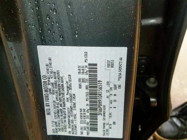 3FA6P0H91DR156519 - 2013 FORD FUSION SE CHARCOAL photo 10