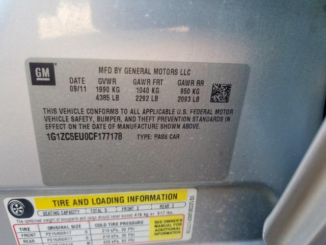 1G1ZC5EU0CF177178 - 2012 CHEVROLET MALIBU 1LT  照片 10