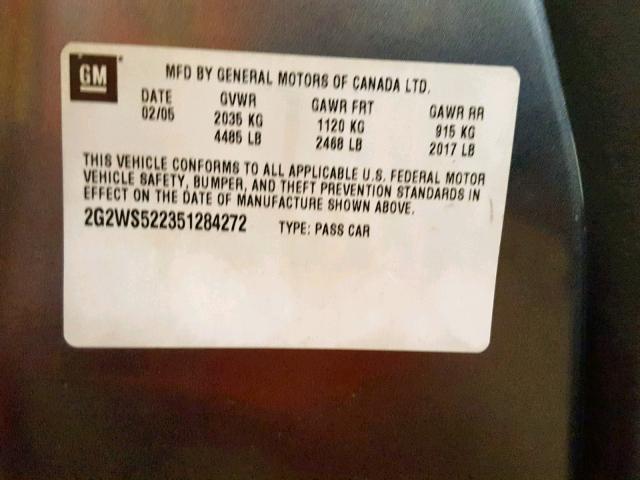 2G2WS522351284272 - 2005 PONTIAC GRAND PRIX GRAY photo 10