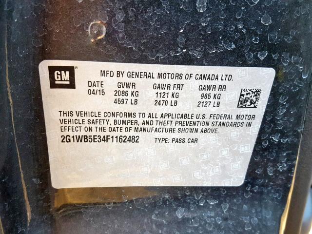 2G1WB5E34F1162482 - 2015 CHEVROLET IMPALA LIM BLACK photo 10