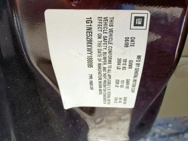 1G1NE52MXWY188095 - 1998 CHEVROLET MALIBU LS 栗色 照片 10