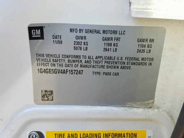 1G4GE5GV4AF157247 - 2010 BUICK LACROSSE C CREAM photo 10