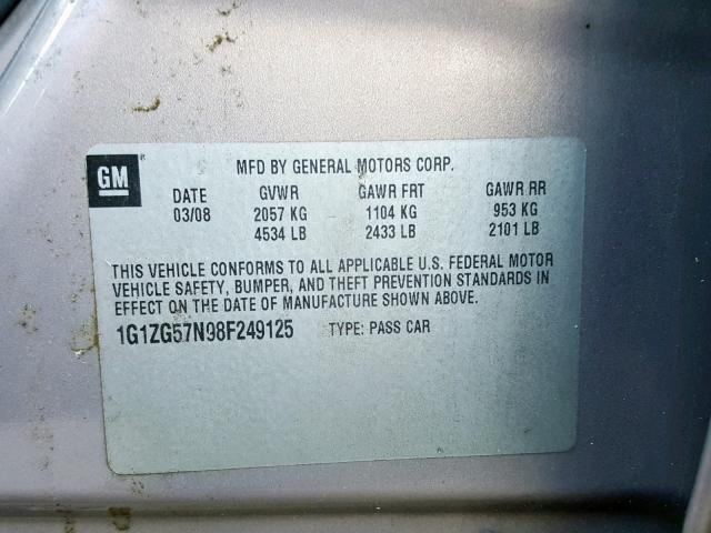 1G1ZG57N98F249125 - 2008 CHEVROLET MALIBU LS TAN photo 10