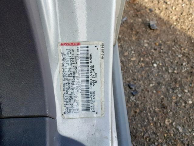 JTDDR32T020128676 - 2002 TOYOTA CELICA GT GRAY photo 10