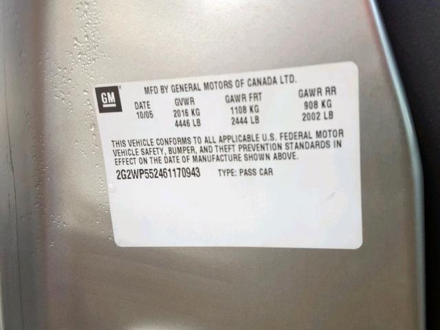 2G2WP552461170943 - 2006 PONTIAC GRAND PRIX SILVER photo 10