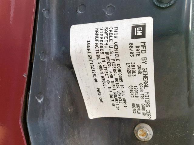 1G8AJ55F97Z170787 - 2007 SATURN ION LEVEL RED photo 10