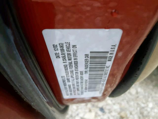 4S3BH675537632543 - 2003 SUBARU LEGACY OUT BURGUNDY photo 10