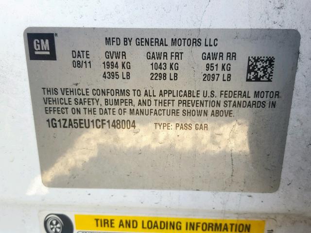 1G1ZA5EU1CF148004 - 2012 CHEVROLET MALIBU LS 白色 照片 10