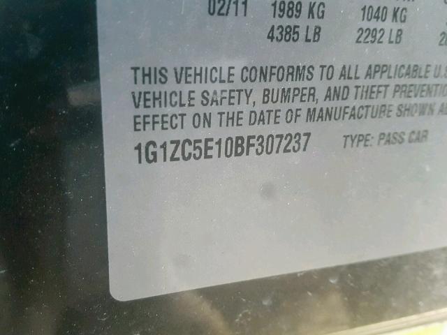 1G1ZC5E10BF307237 - 2011 CHEVROLET MALIBU 1LT 黑色 照片 10