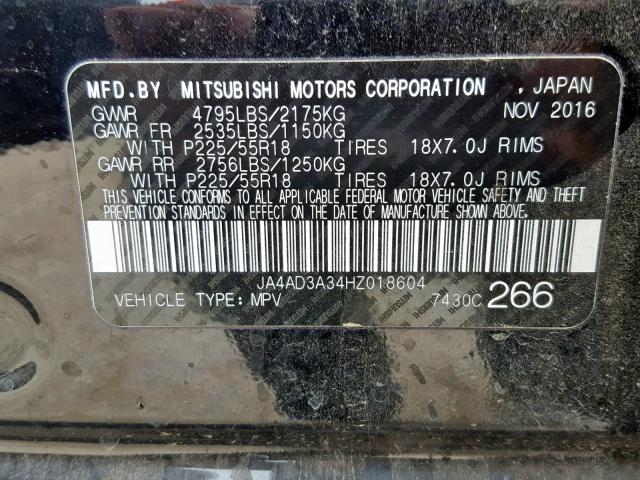 JA4AD3A34HZ018604 - 2017 MITSUBISHI OUTLANDER BLACK photo 10