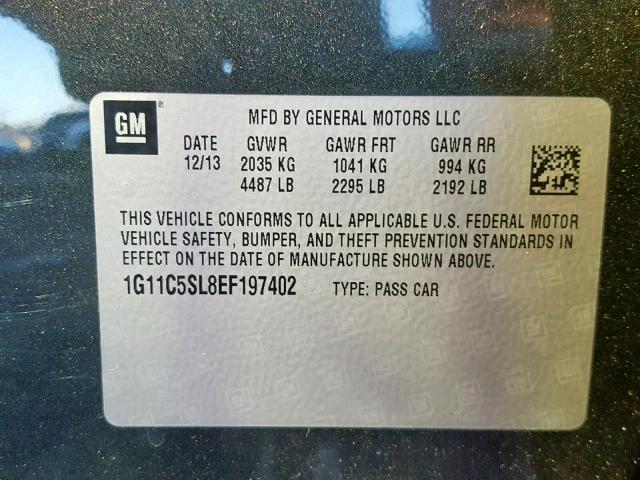 1G11C5SL8EF197402 - 2014 CHEVROLET MALIBU 1LT 灰色 照片 10